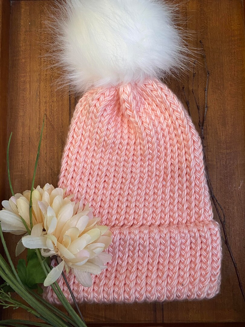 Pink Large Pom Pom Hat Womens Winter Pink Hats Women's Cozy Pink